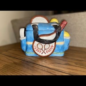 Tennis Sports Bag Cannister Cookie Jar CLAY ART Hand Painted